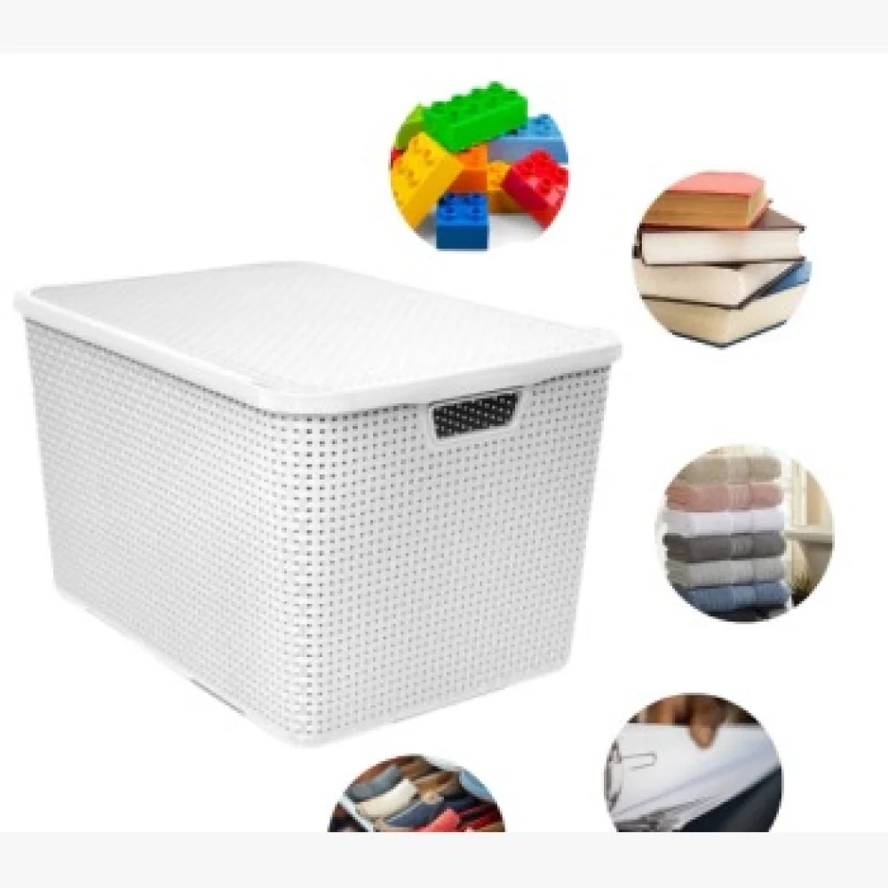 Organizador Modelo Rattan com Tampa 18 Litros Branca Ref 788