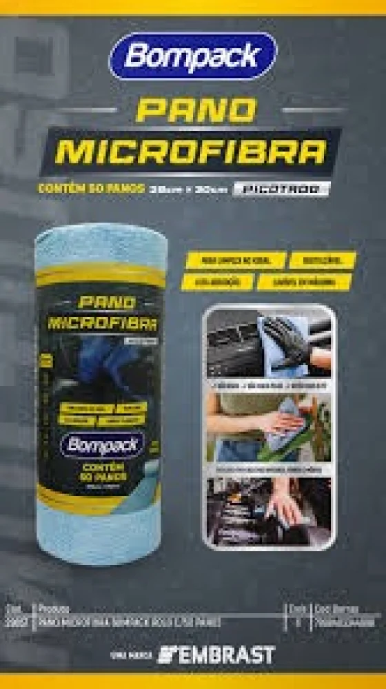 Pano de Limpeza Micro Fibra 01 Rolo 28Cm X 30Cm 50 Panos
