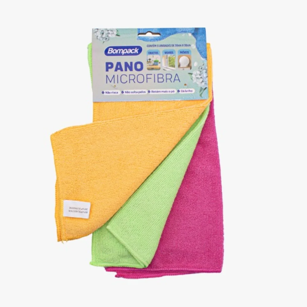 Pano de Limpeza Micro Fibra 03 Unid 30Cm X 30Cm Colorido
