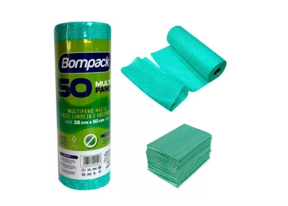 Pano Multiuso C/ 30Cm X 50Cm C/50 Pedacos Verde Bompack