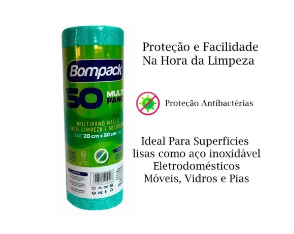 Pano Multiuso C/ 30Cm X 50Cm C/50 Pedacos Verde Bompack