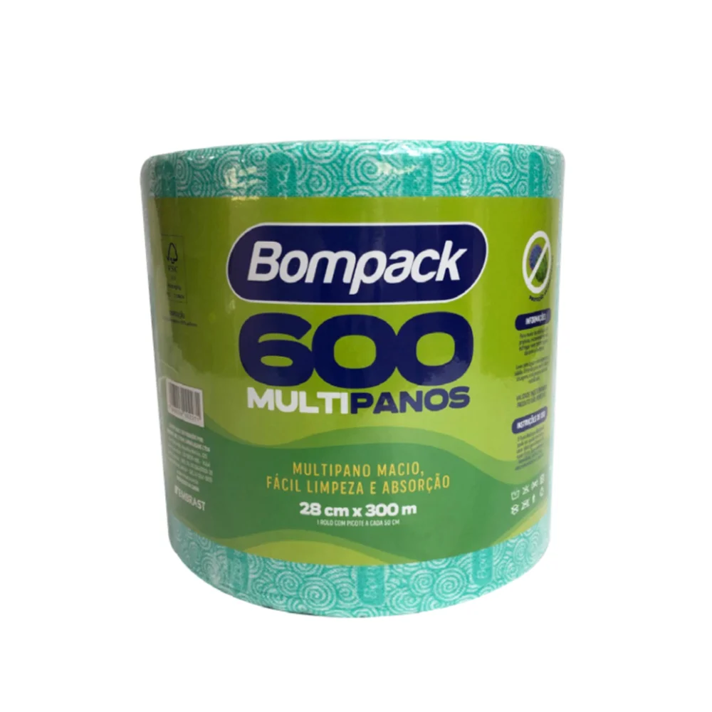 Pano Multiuso C/ 50Cm X 28Cm C/ 600 Pedaco 300 Mts Verde Bompack