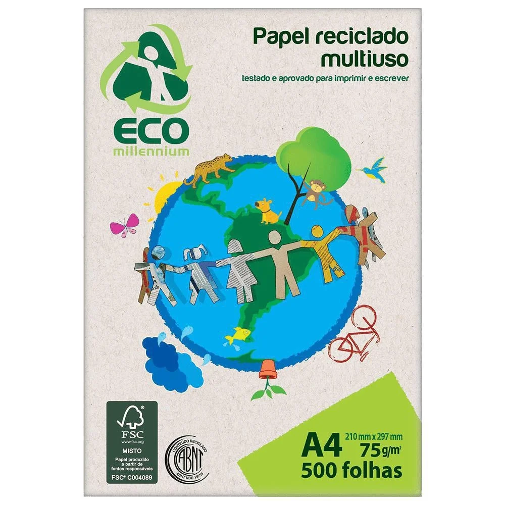 Papel A4 Reciclato Eco Millenium 75Grs 210X297 Pct. C/500 Fls