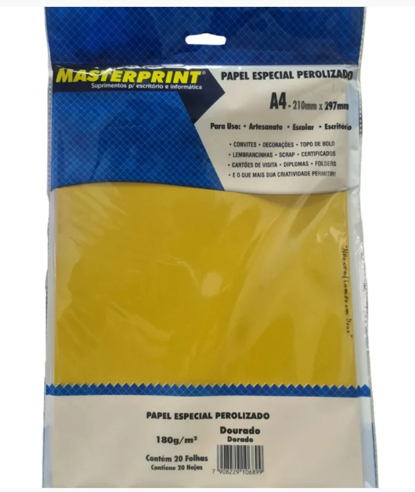 Papel Especial Perolizado 180 Gr. Dourado C/ 20 Fls. Masterprin