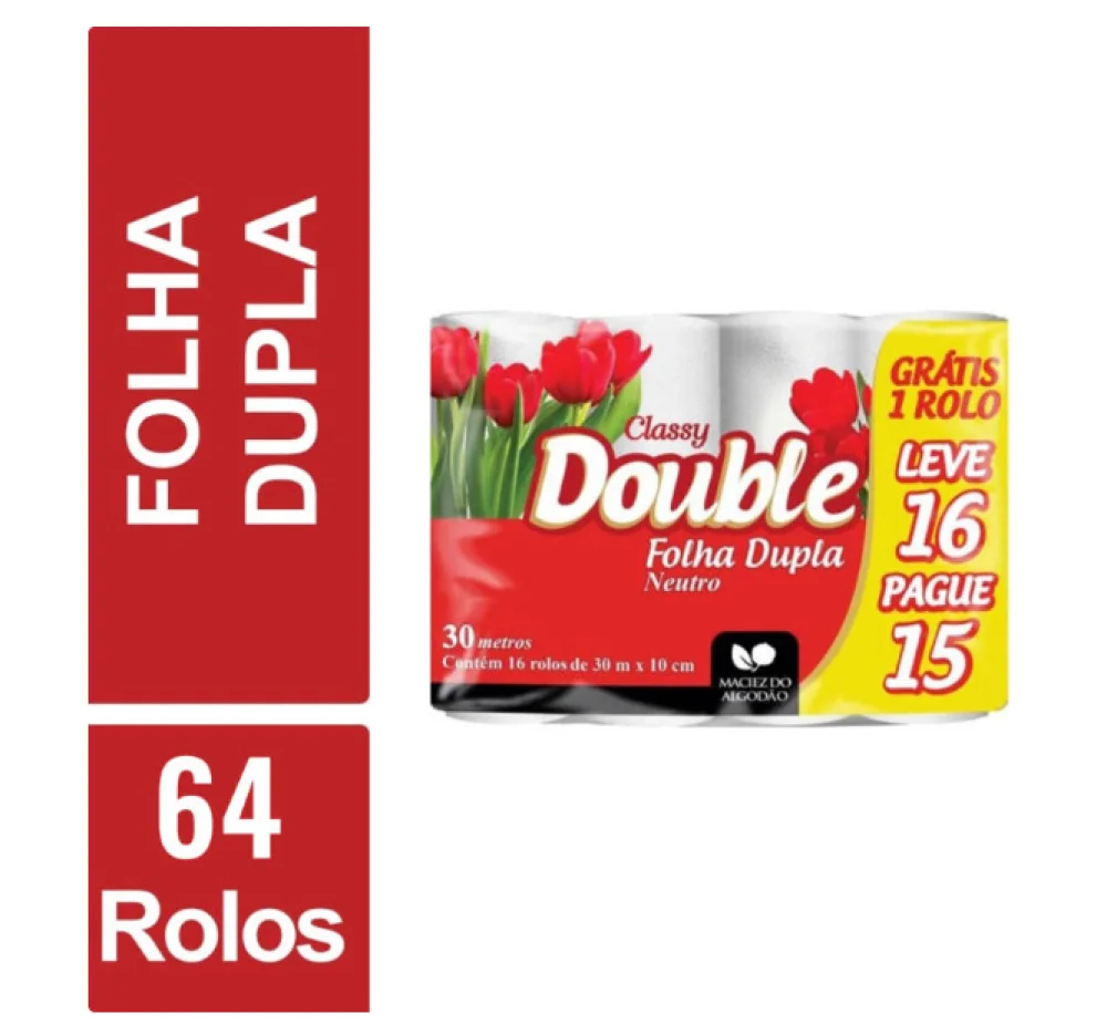 Papel Higienico Folha Dupla 30 Mtx 64 Rolos Double Promocao