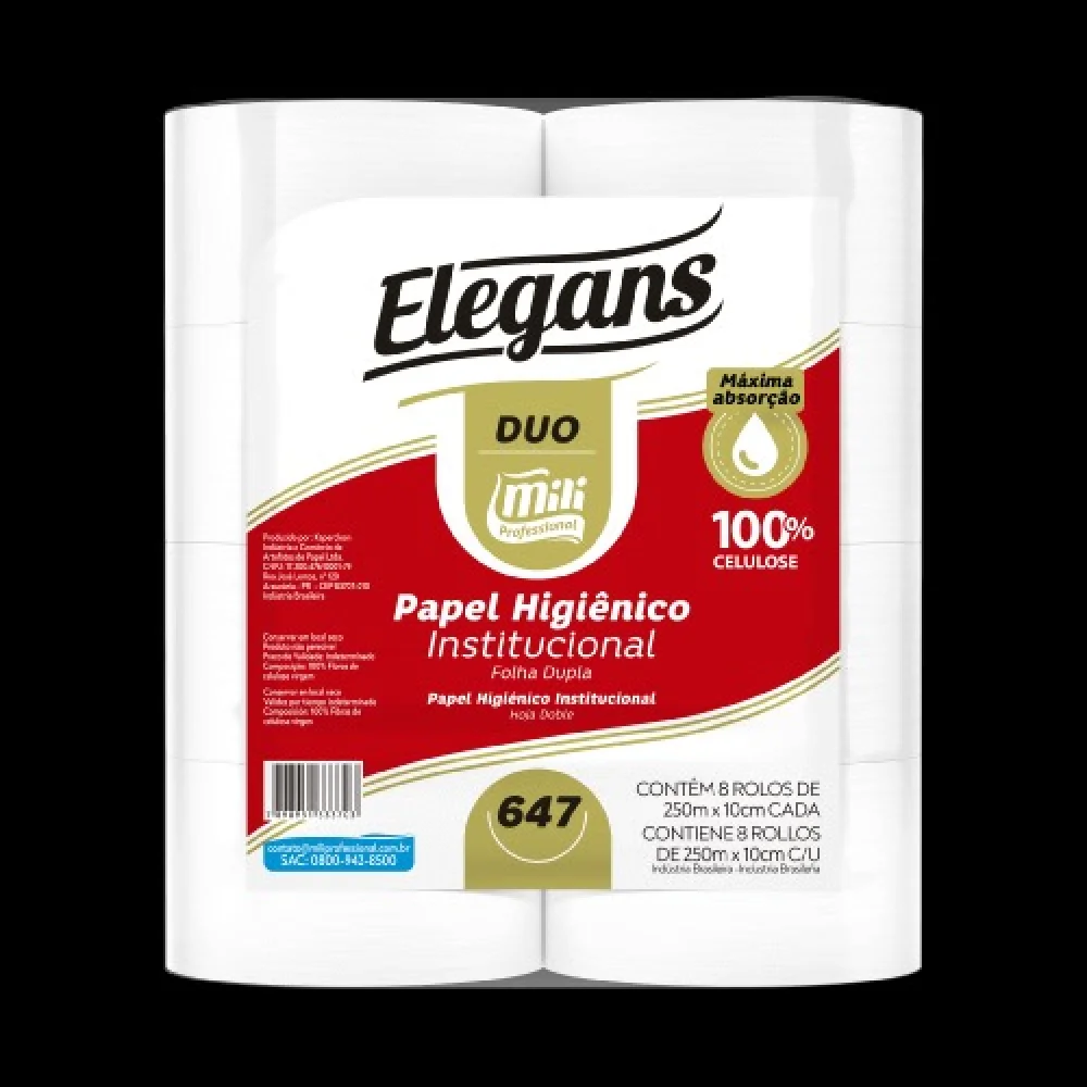 Papel Higienico Folha Dupla Mili Rolao C/ 08X250X10Cm