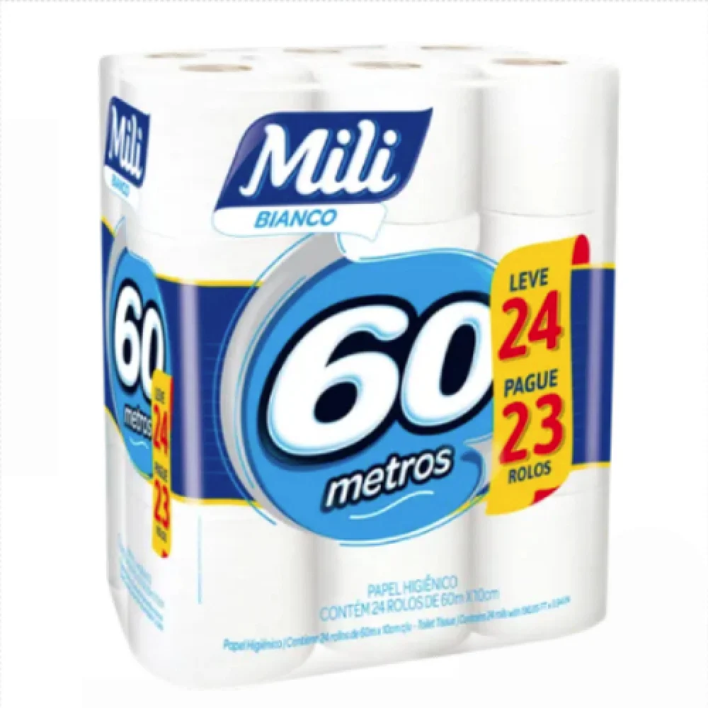 Papel Higiênico Mili 60 Metros C/24 Rolos