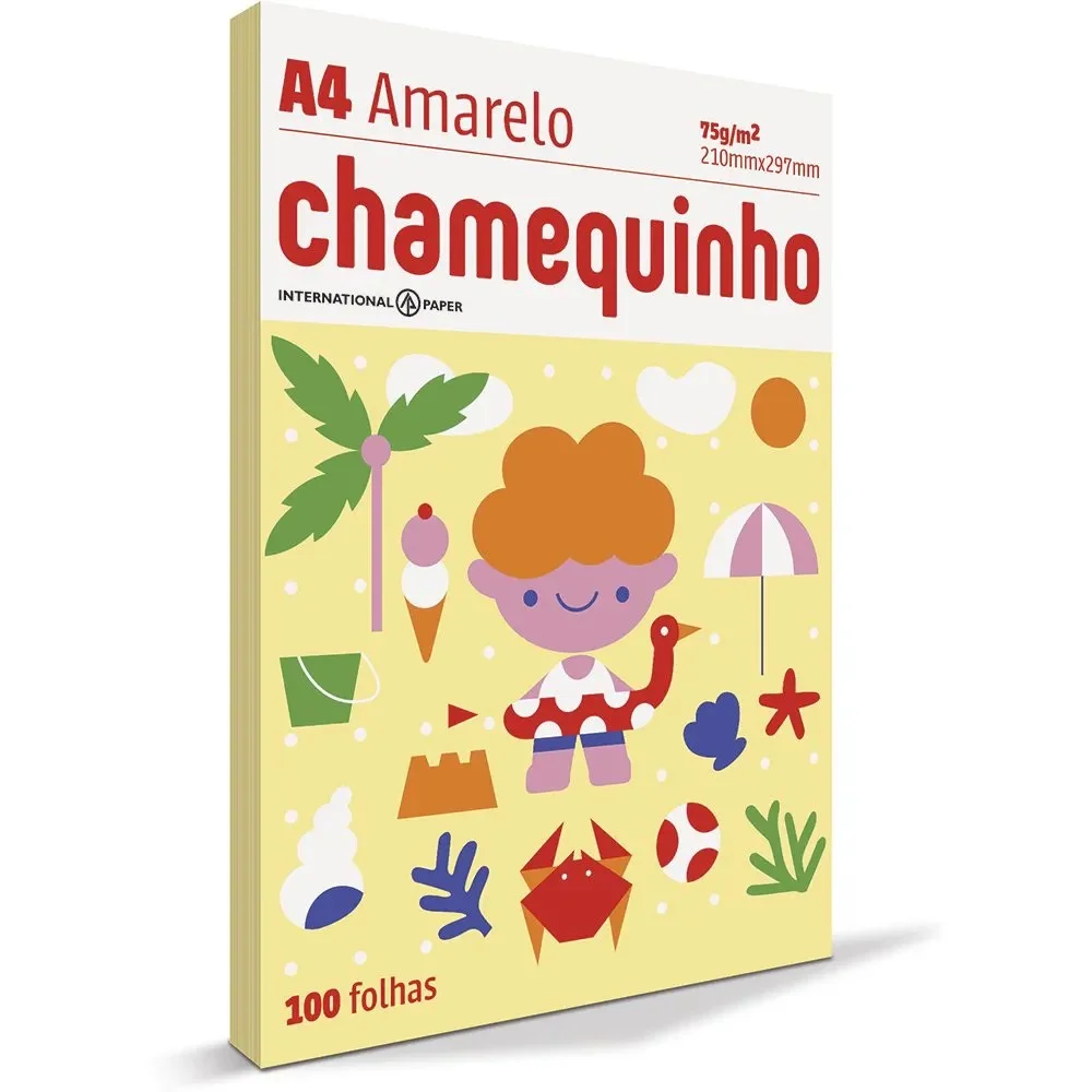 Papel Sulfite A4 Amarelo 75Grs C/100 Chamequinho
