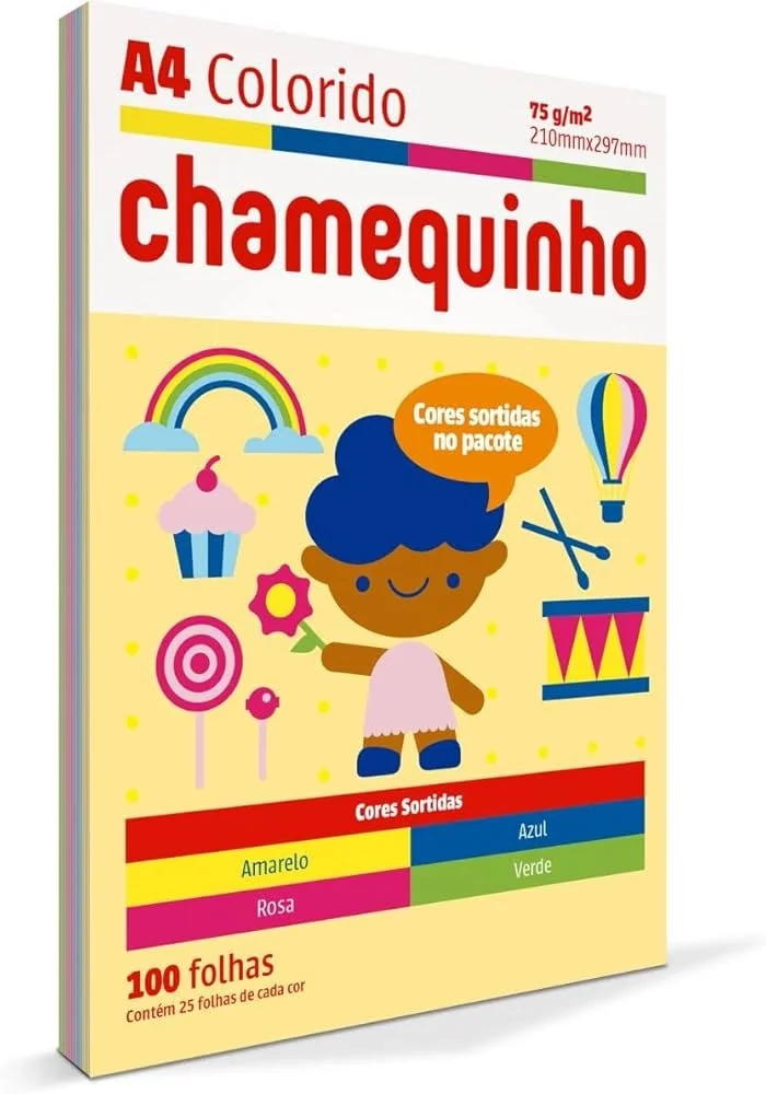 Papel Sulfite A4 Colorido 75Grs C/ 25 Fls Cada Cor Am/Az/Rs/Vd