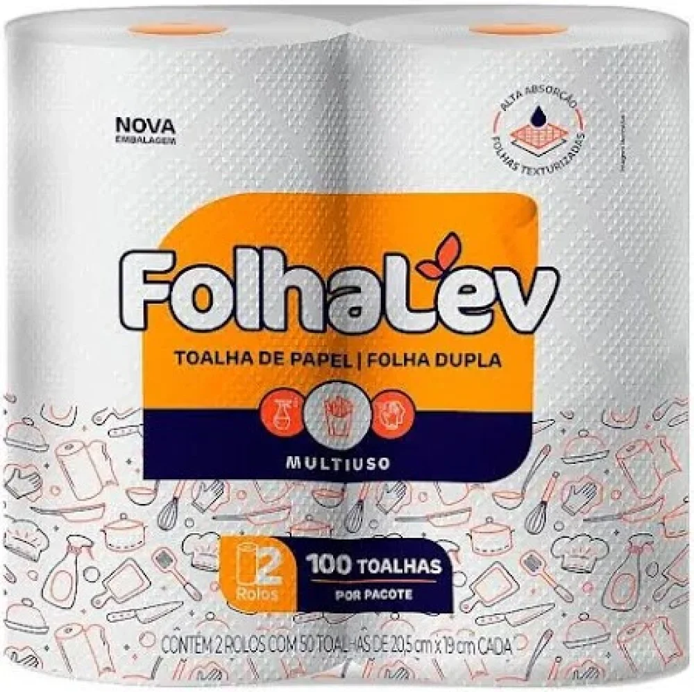 Papel Toalha Bco 02 Rolos 50 Fls Cada 20,5X19 Folhalev
