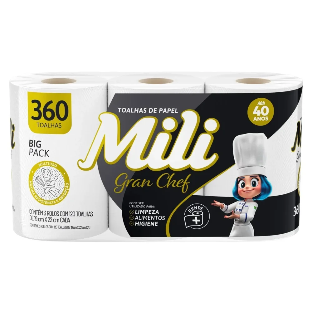 Papel Toalha Bco 03 Rolos 120 Fls Cada 19X22 Mili