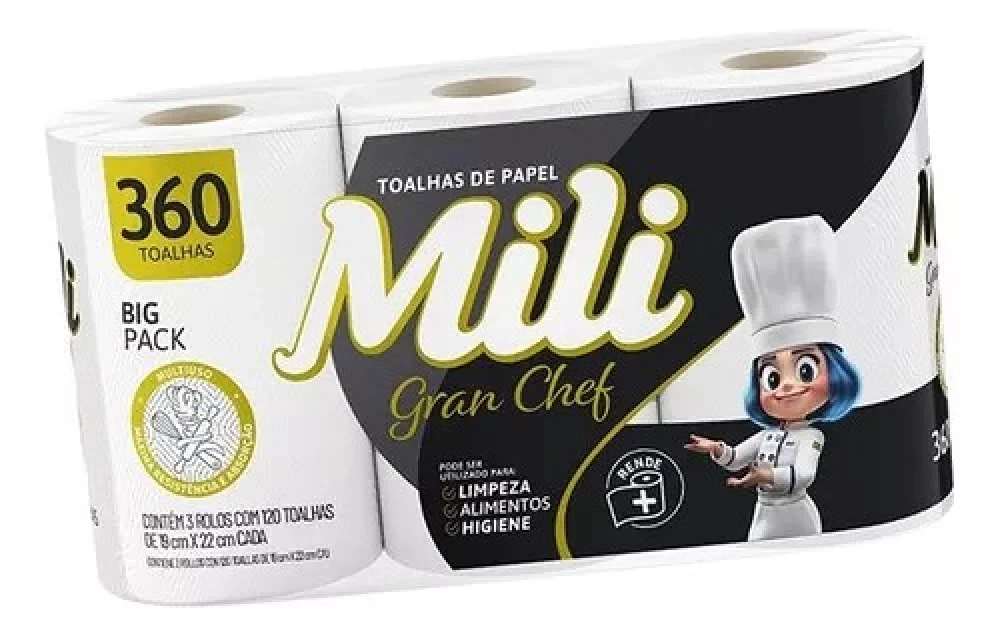 Papel Toalha Bco 03 Rolos 120 Fls Cada 19X22 Mili
