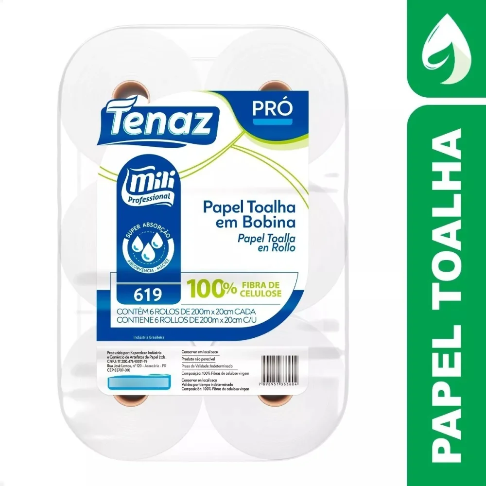 Papel Toalha Bobina Bco Mili Ref 620C/ 06 Rls 20Cmx200Mts 27 Grs