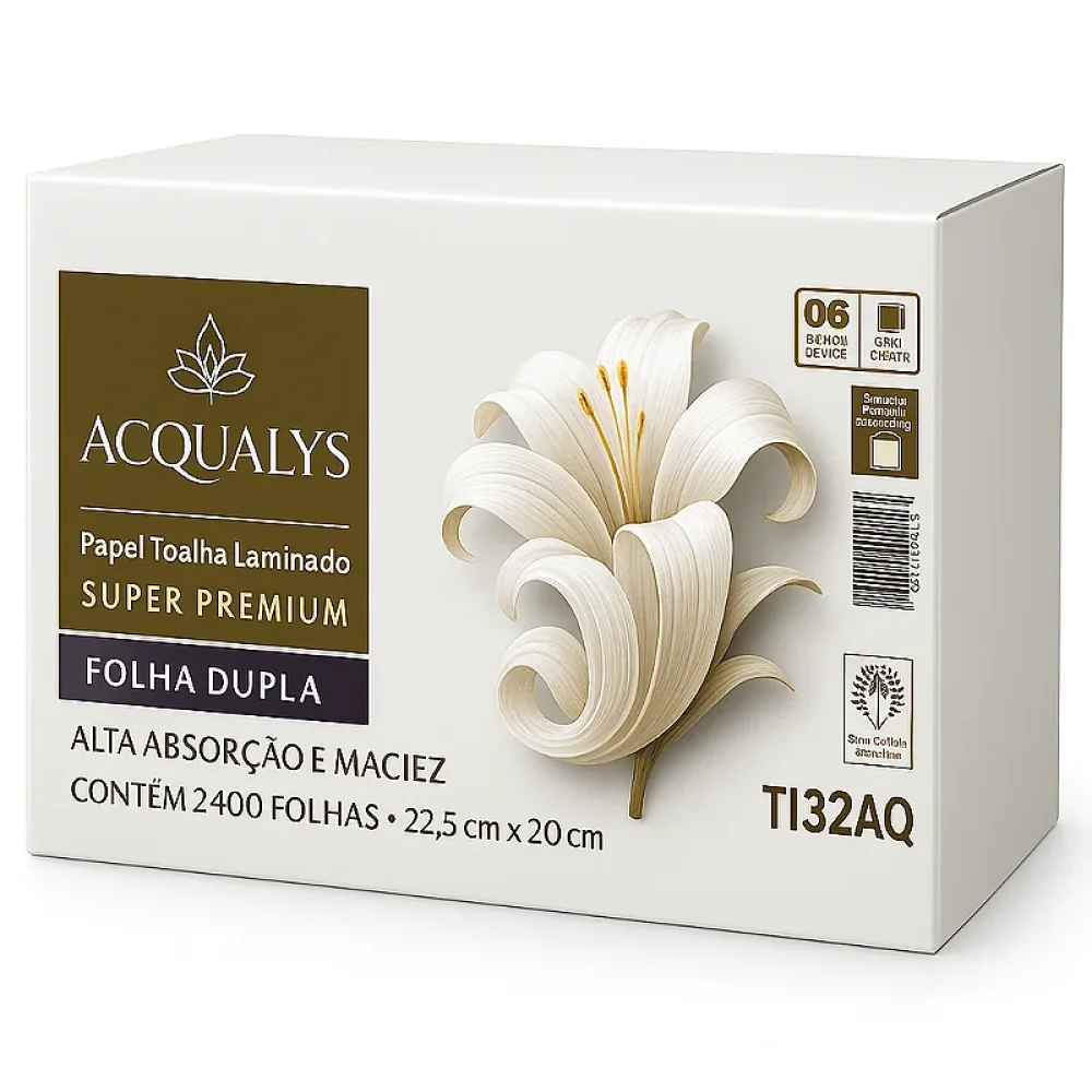 Papel Toalha Interf Aqualys F. Dupla 32 Gr 22Cmx20Cm C/ 2400 Fls