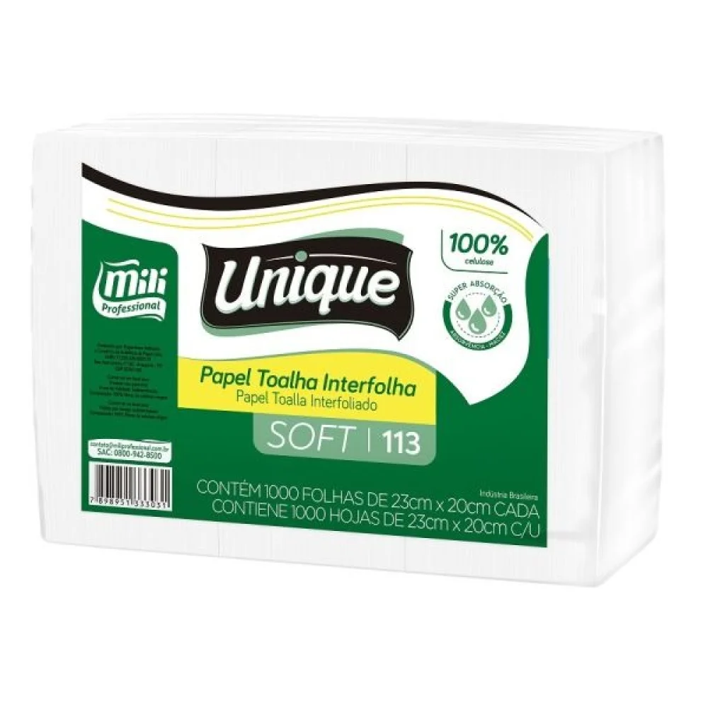 Papel Toalha Interf Mili Unique Ref 113 C/1000 Tam 23Cmx20