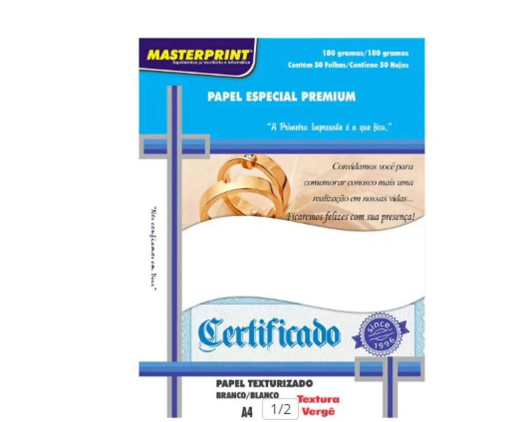 Papel Verge / Texturizado 180 Grs Branco C/50 Masterprint