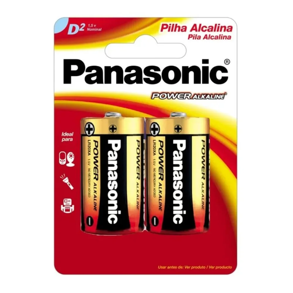 Pilha Grande Lr20 Alcalina Panasonic C/ 2 Unid