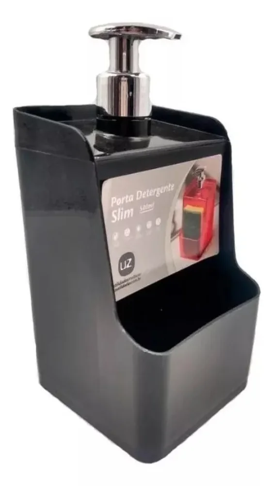 Porta Detergente Preto com Pump Prata