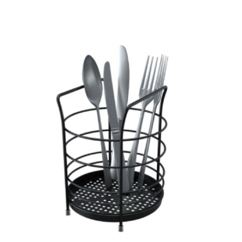 Porta Talheres Aramado Inox com Base Preta Ref. 622P