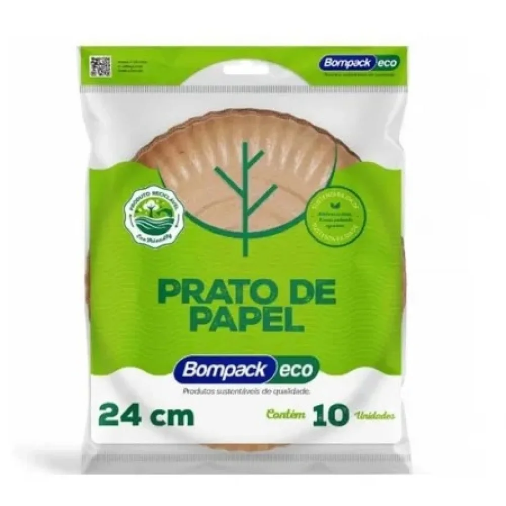 Prato Descartavel Papel 24 CM Eco com 10 Unidades