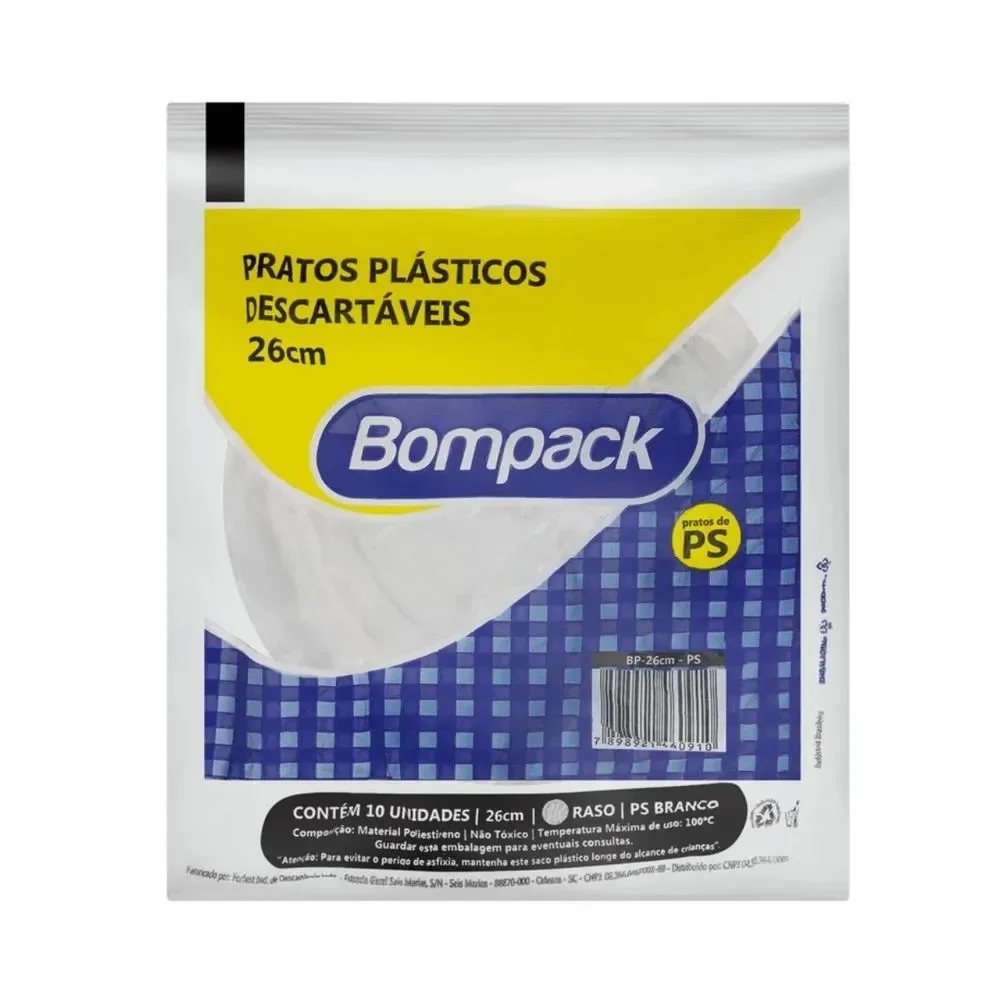 Prato Descartavel Plastico 26 CM Ps com 10 Unidades