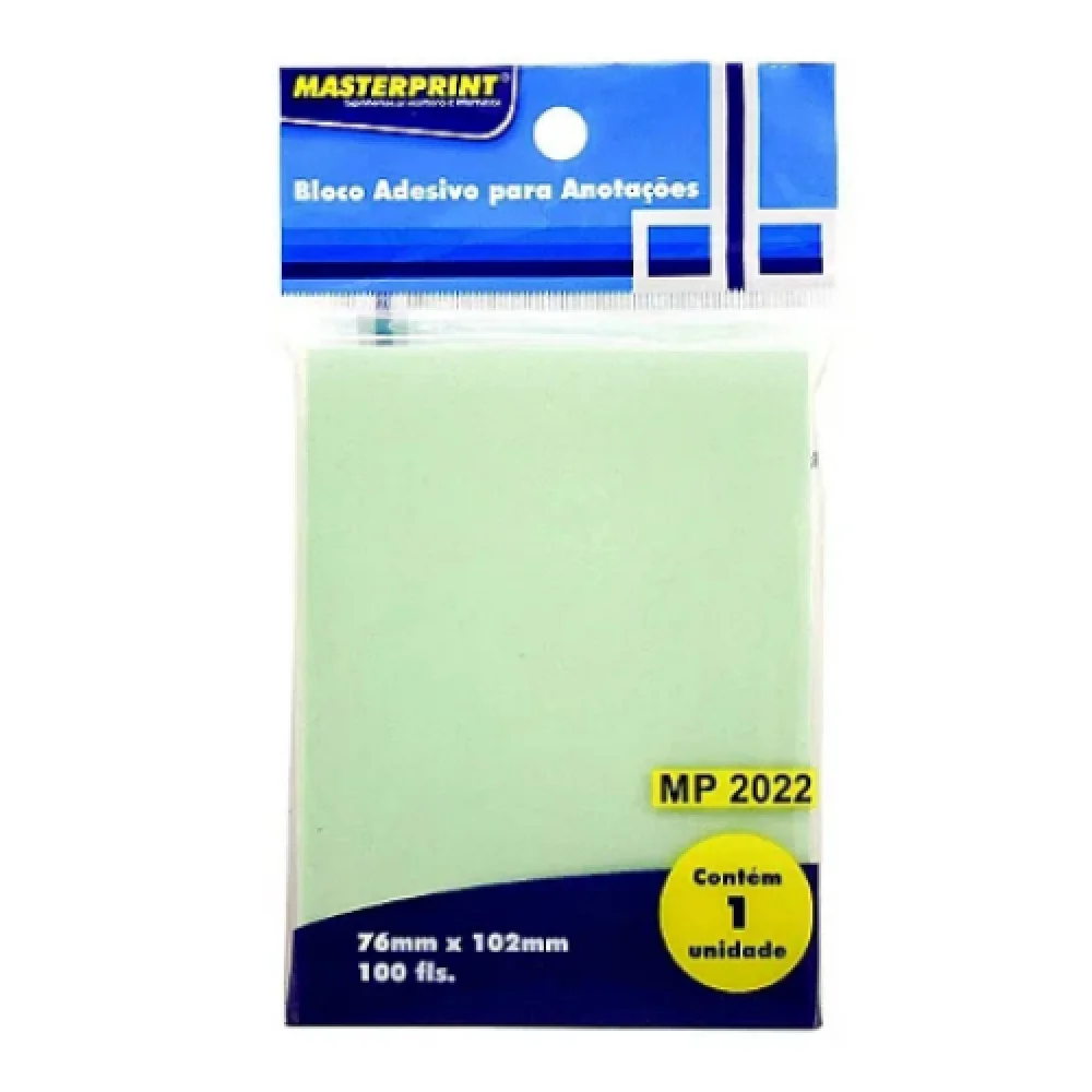 Recado Auto Adesivo 76X102 100 Fls. Verde Masterprint