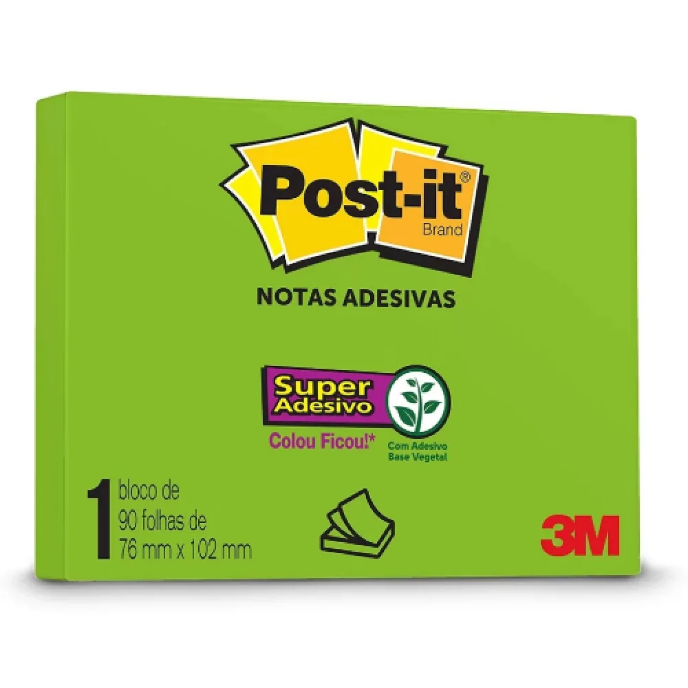 Recado Post It 657 76 X 102 Verde 90 Folhas 3M.
