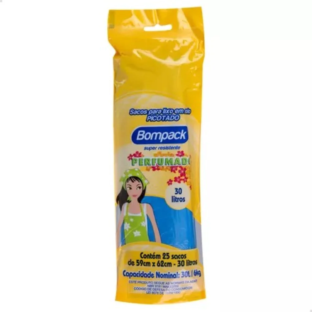 Saco de Lixo 30 Litros Azul Perfumado 59X62 C/ 25 Unidades