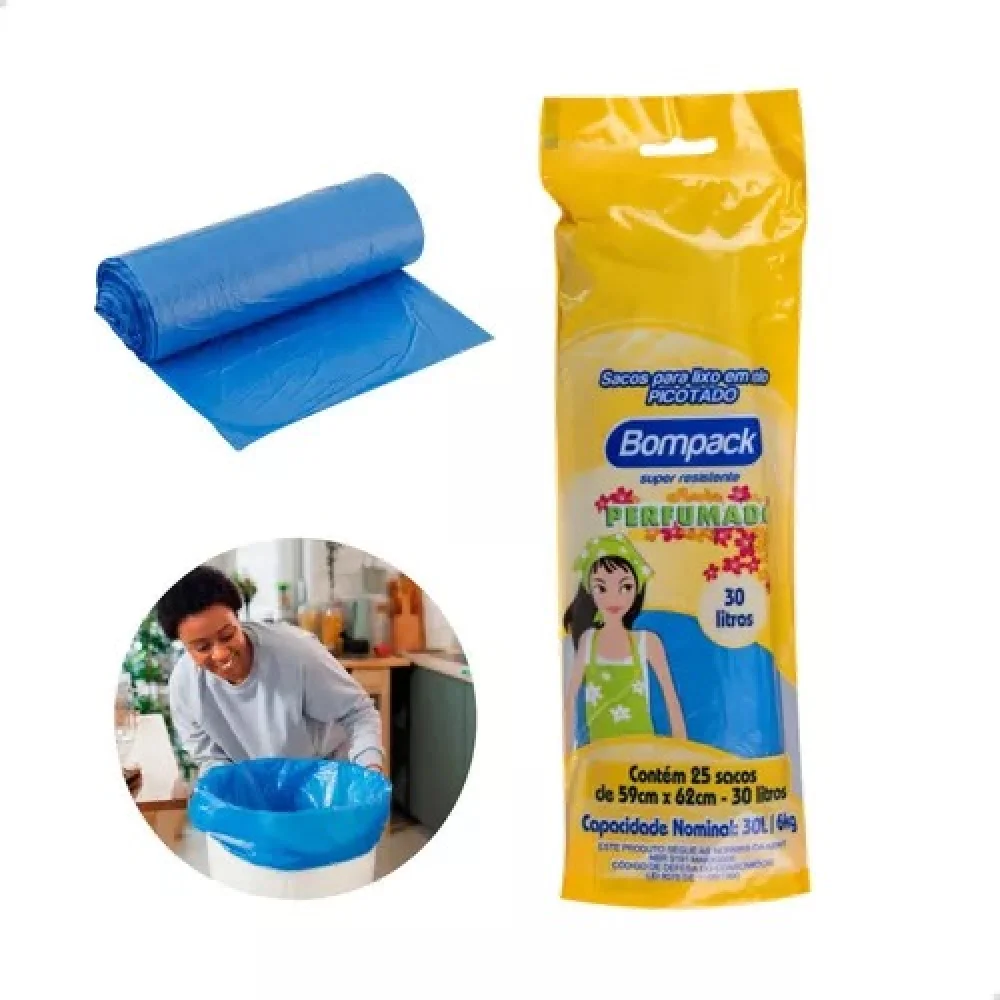 Saco de Lixo 30 Litros Azul Perfumado 59X62 C/ 25 Unidades