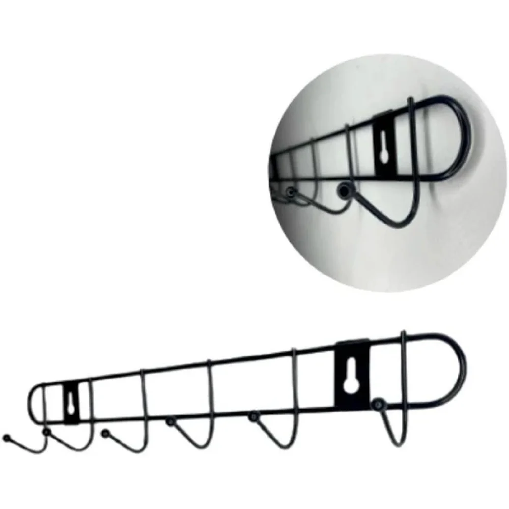 Suporte Tipo Cabide Aramado Preto com 06 Ganchos de Utilidades