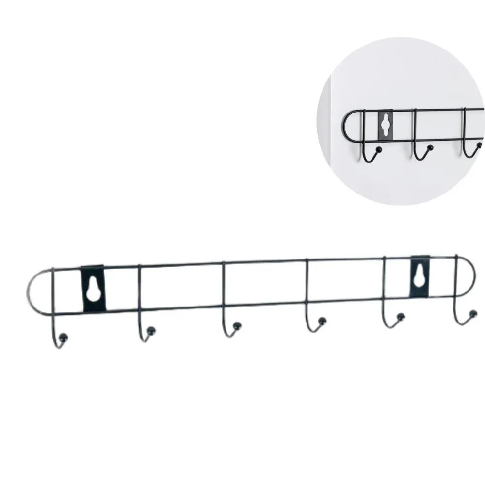 Suporte Tipo Cabide Aramado Preto com 06 Ganchos de Utilidades