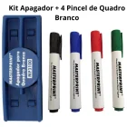 Kit Pincel P/ Quadro Branco Masterprint Az/Pt/Vm/Vd com Apagador