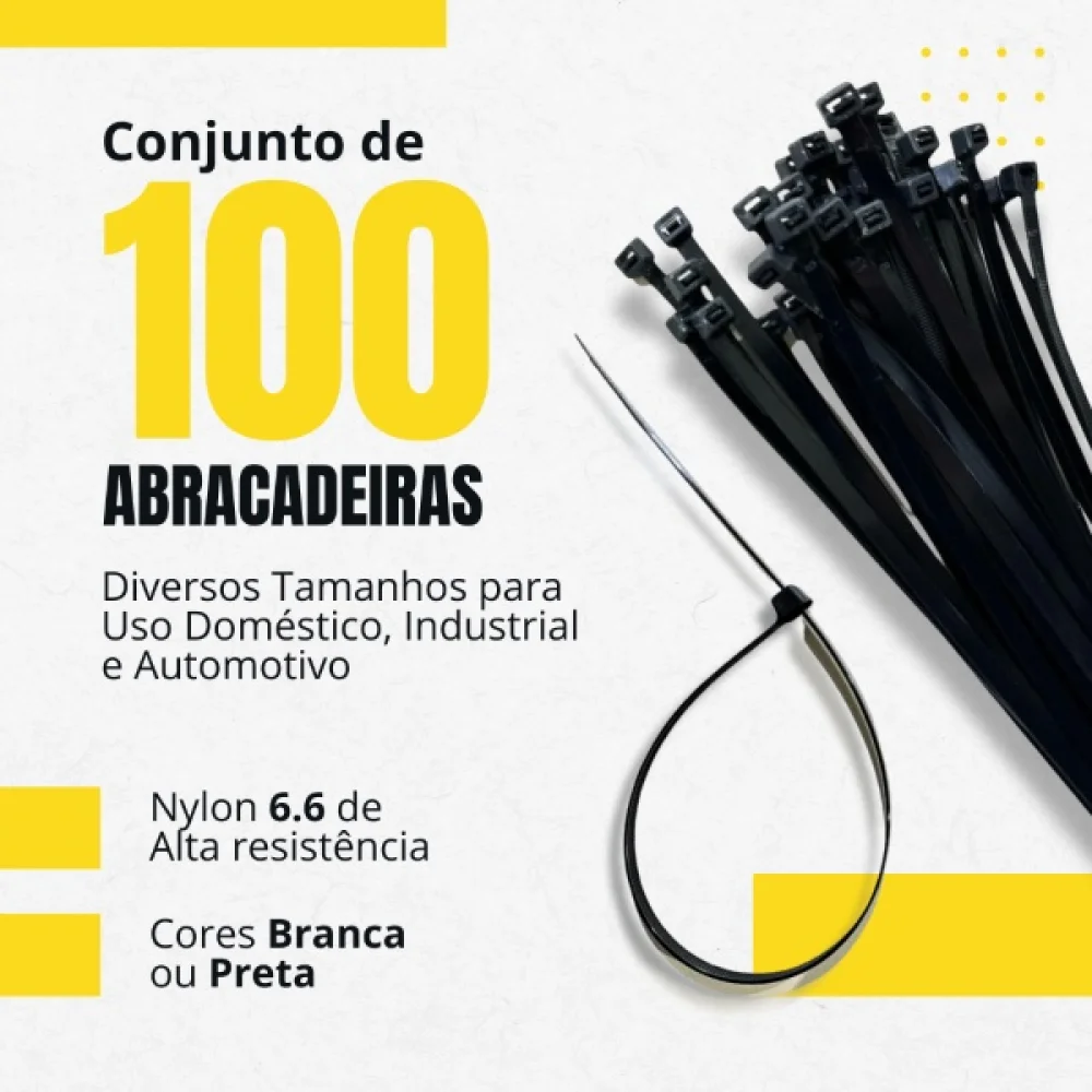 Abraçadeiras de Nylon 4,8X300Mm 100 Unidades Tnt Branca