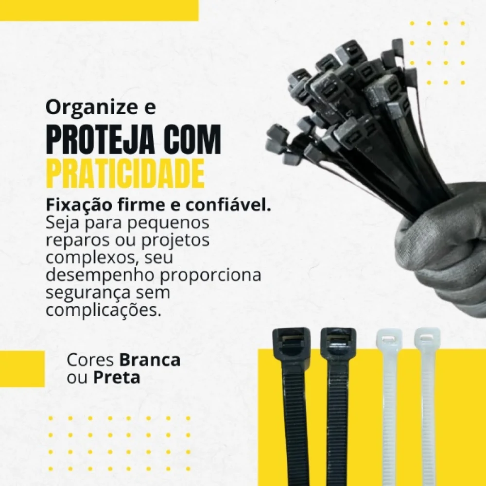 Abraçadeiras de Nylon 4,8X300Mm 100 Unidades Tnt Branca