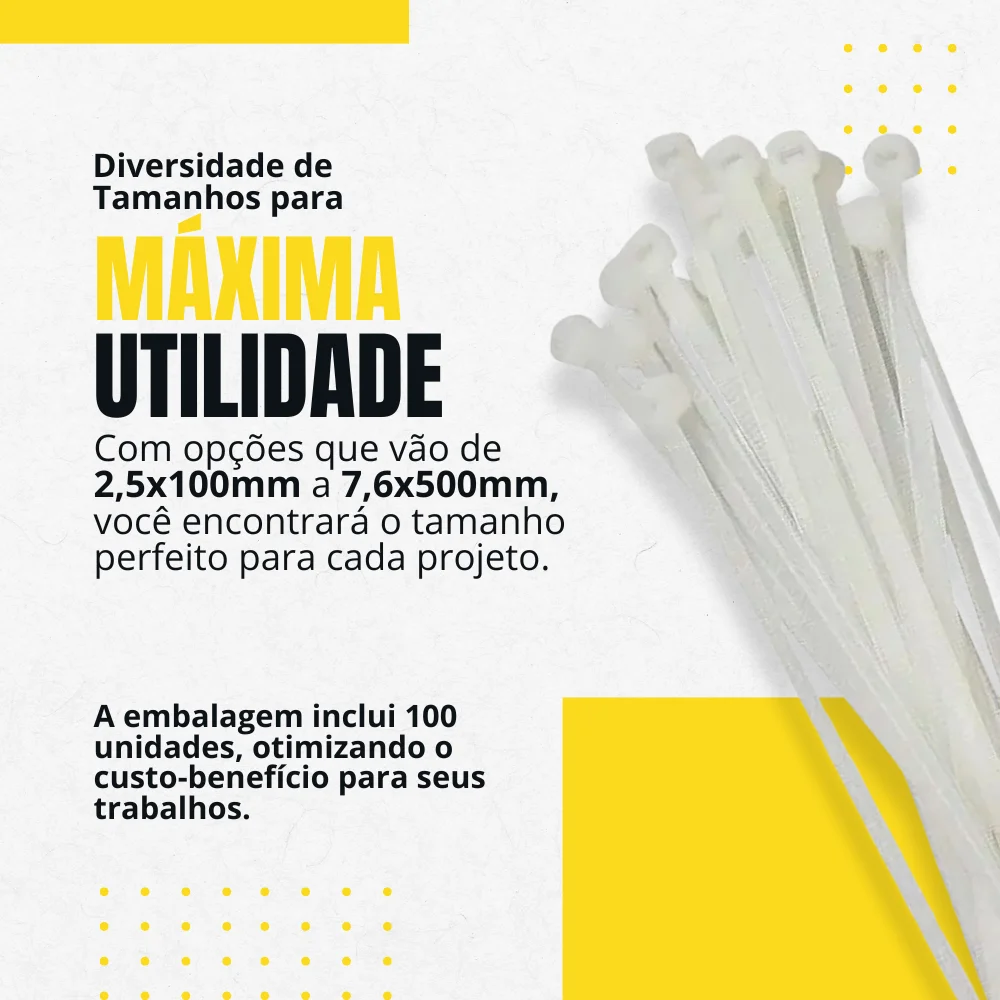 Abraçadeiras de Nylon 4,8X300Mm 100 Unidades Tnt Branca