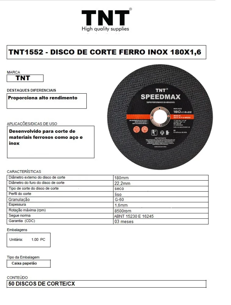 Disco Corte 07" 180X1,6X22 Speedmax