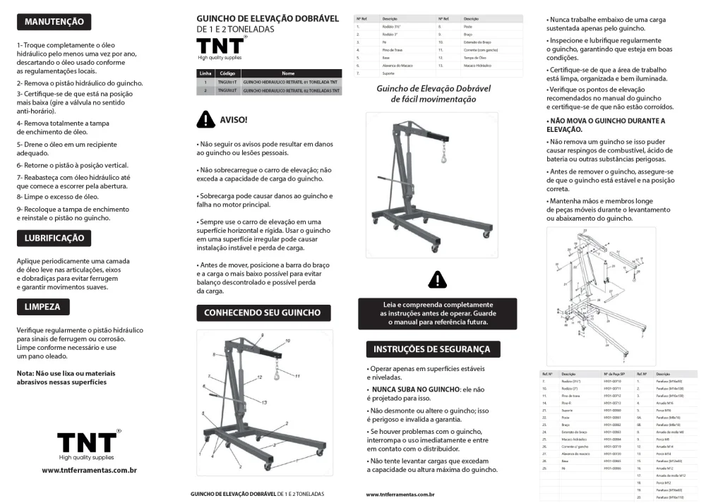 Guincho Hidraulico Retrátil 01 Tonelada Tnt