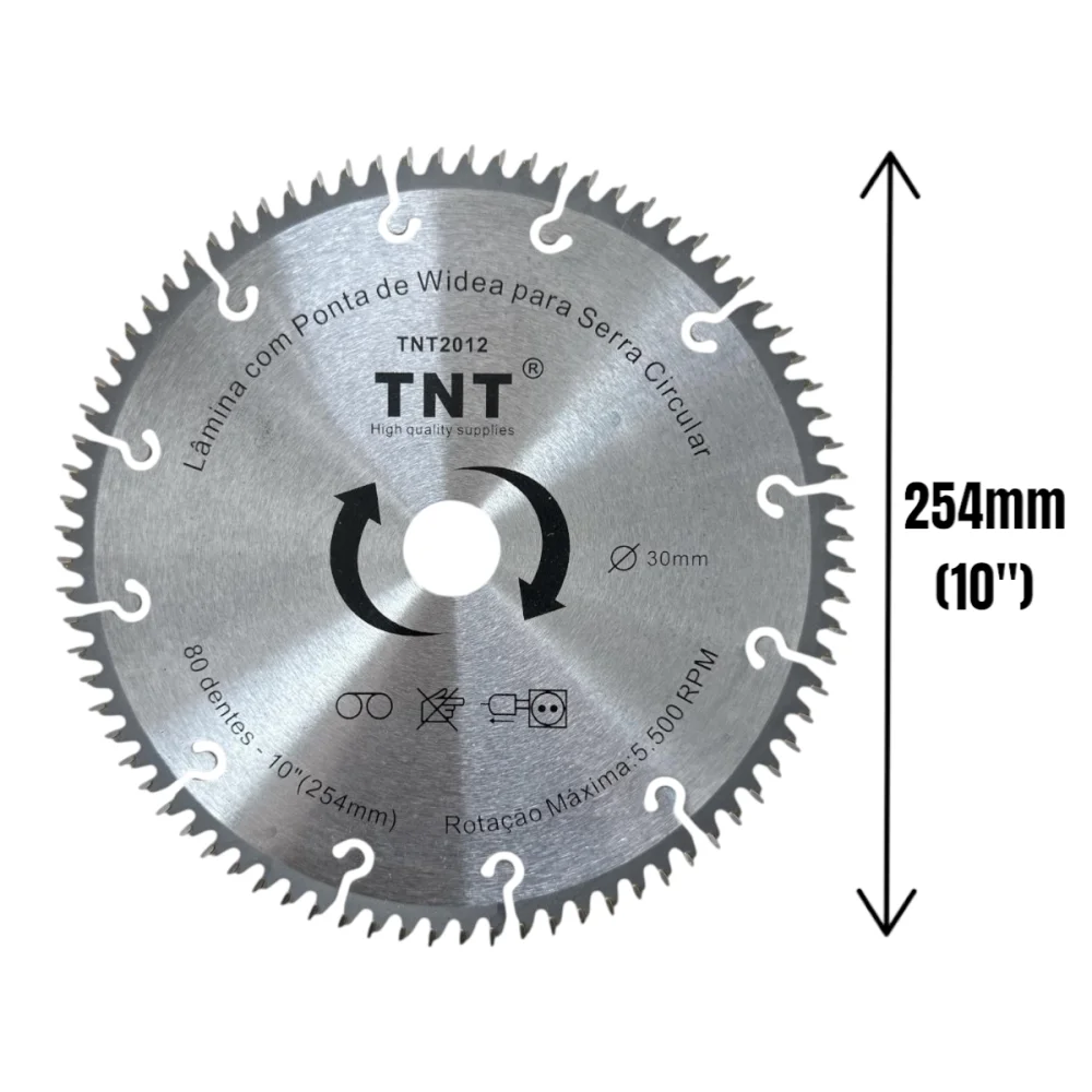 Lâmina Serra Circular Mdf Mdp Tnt 254X30X80 Dentes (10")