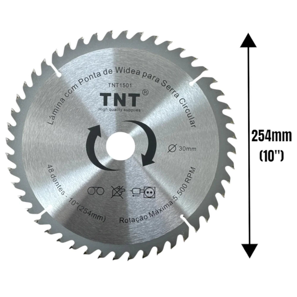 Lâmina Serra Circular Madeira Tnt 250X30X48 Dentes (10")