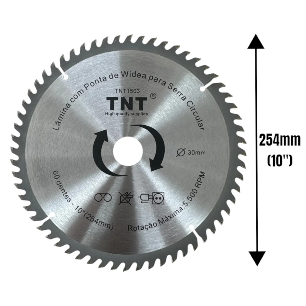 Lâmina Serra Circular Madeira Tnt 254X30X60 Dentes (10")