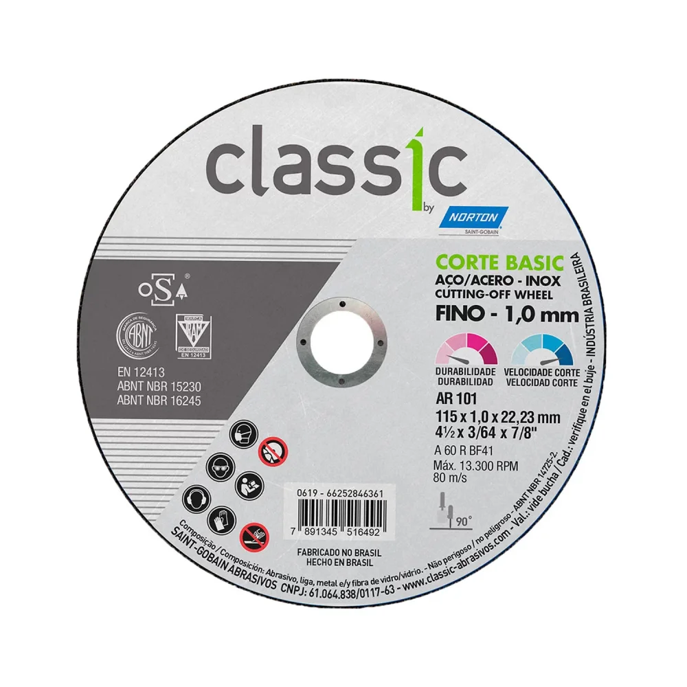 Disco de Corte 4.1/2" x 3/64" x 7/8" Classic Basic - Norton