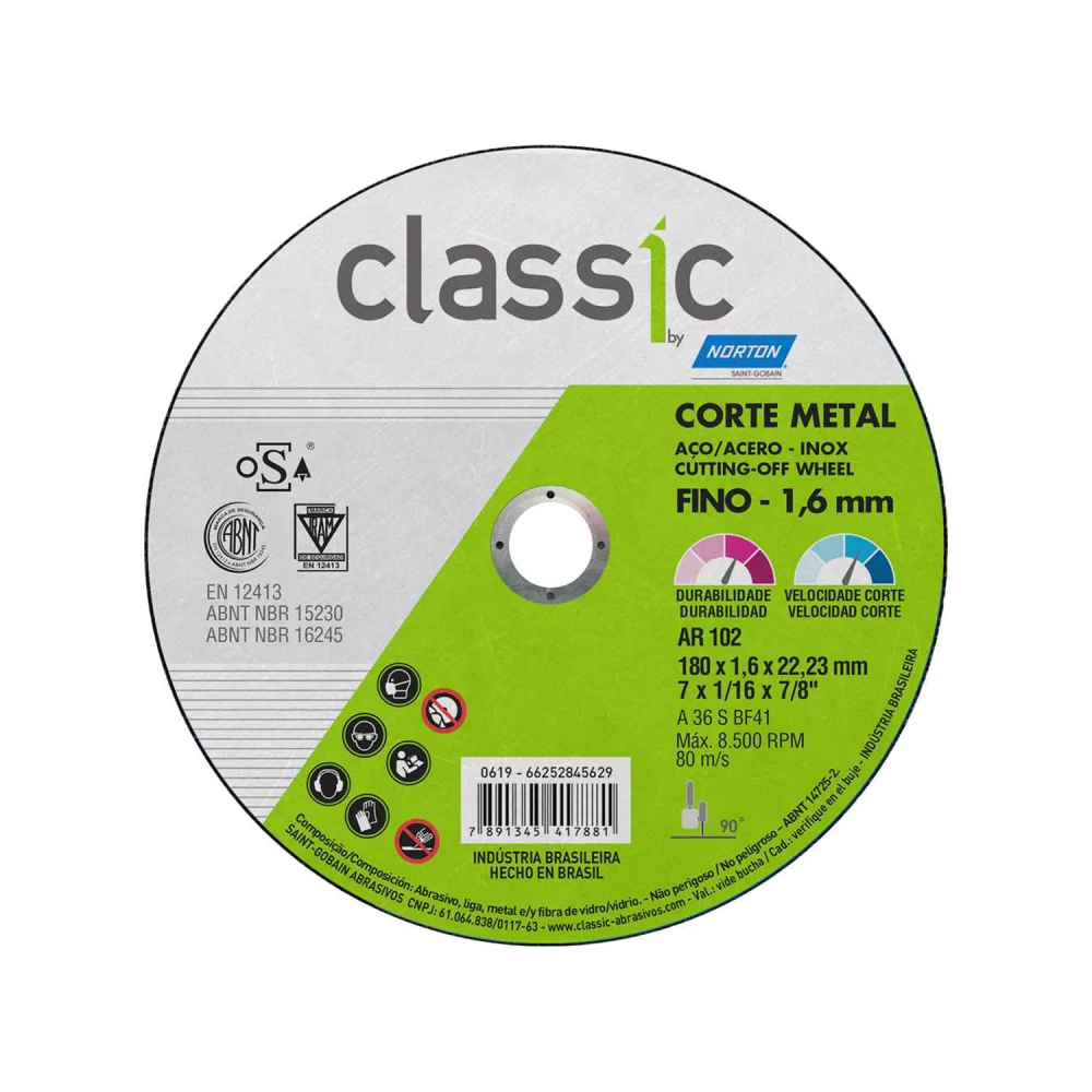 Disco de Corte 7" x 1/16" x 7/8" Classic - Norton