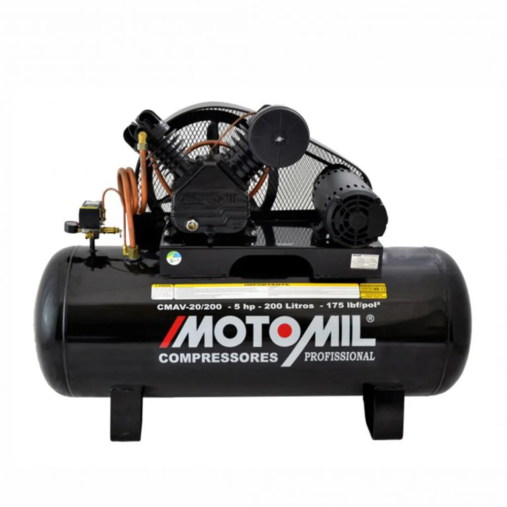 Compressor de Ar 5 HP 175 psi 200 litros CMAV-20/200 Trifásico - Motomil