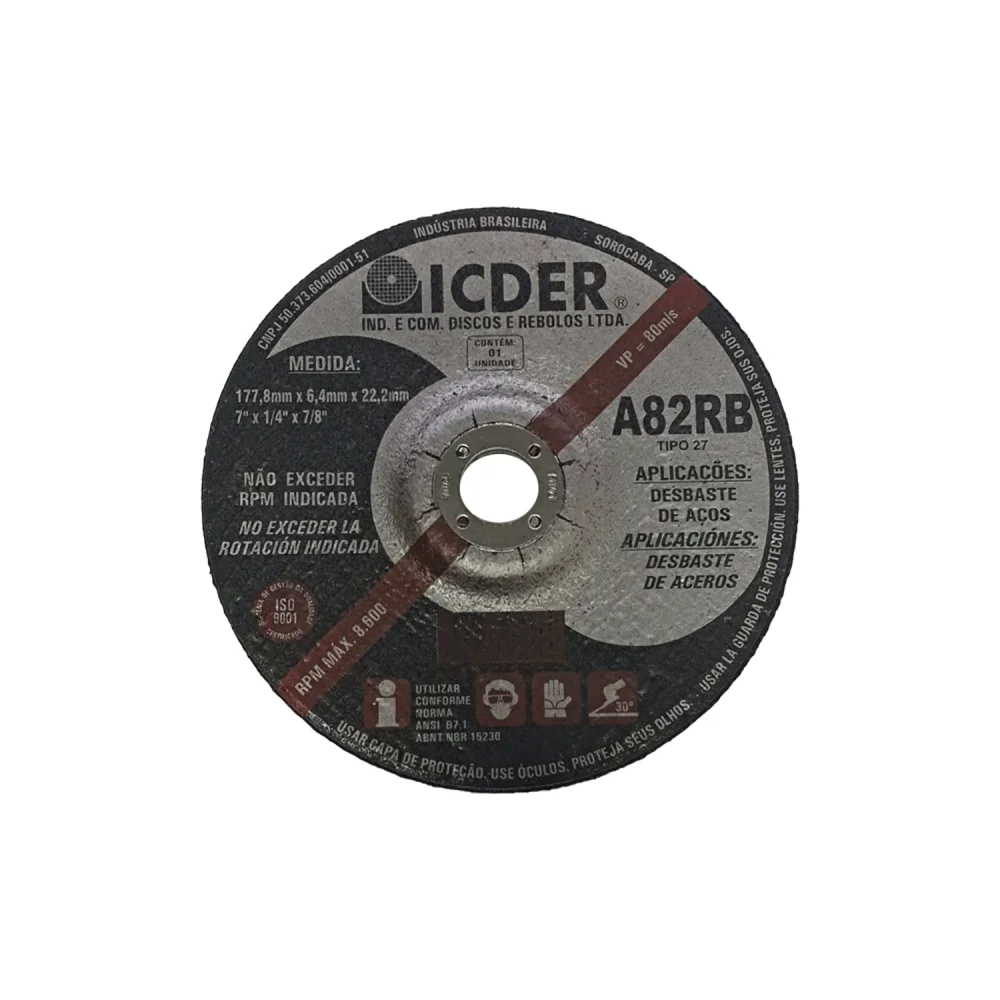Disco de Desbaste 7" x 1/4" x 7/8" - Icder