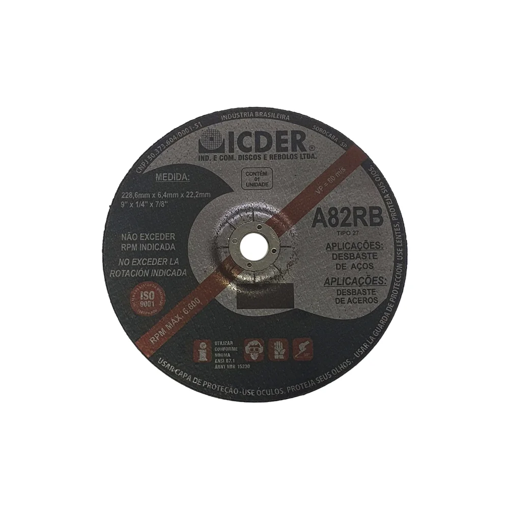 Disco de Desbaste 9" x 1/4" x 7/8" - Icder