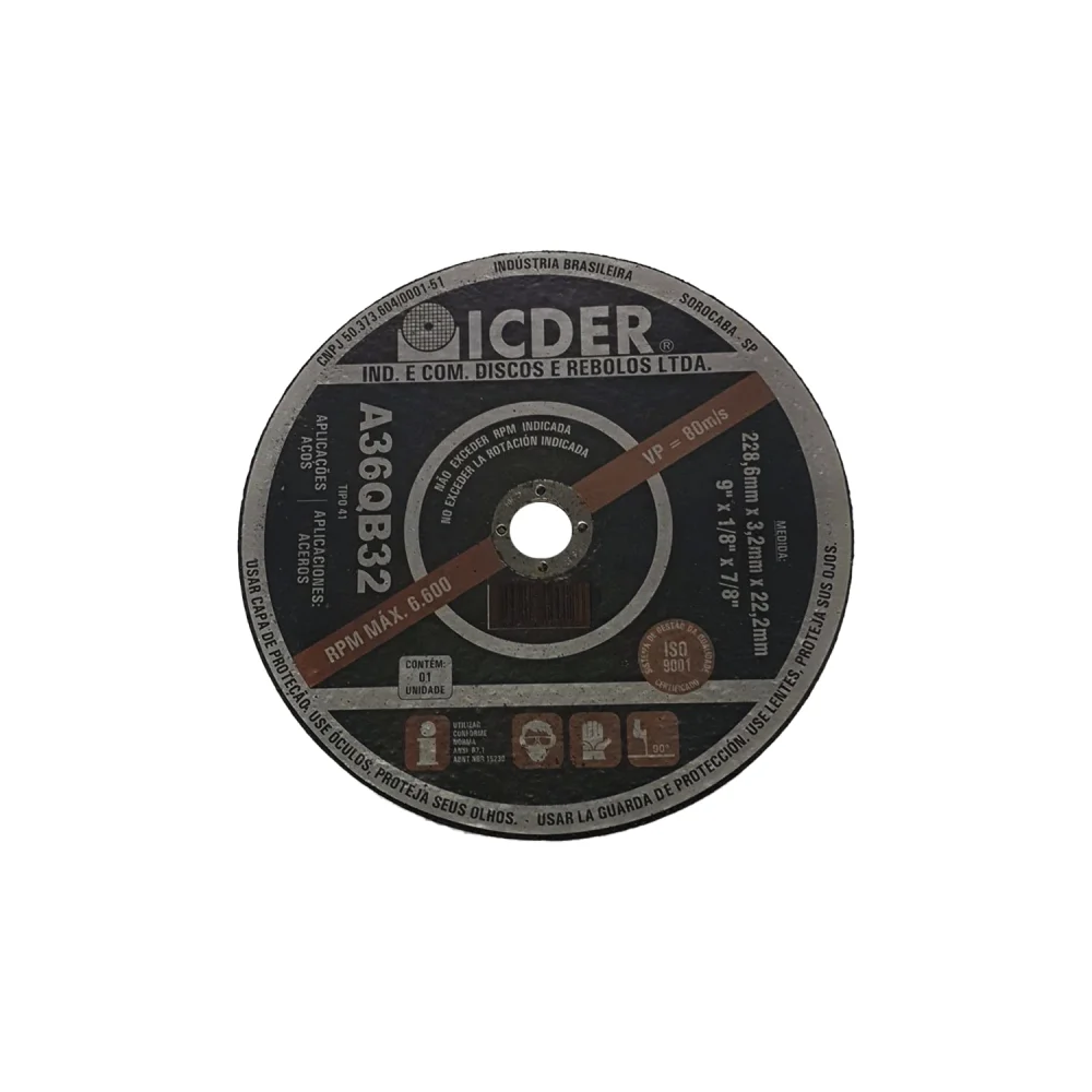 Disco de Corte 9" x 1/8" x 7/8" - Icder