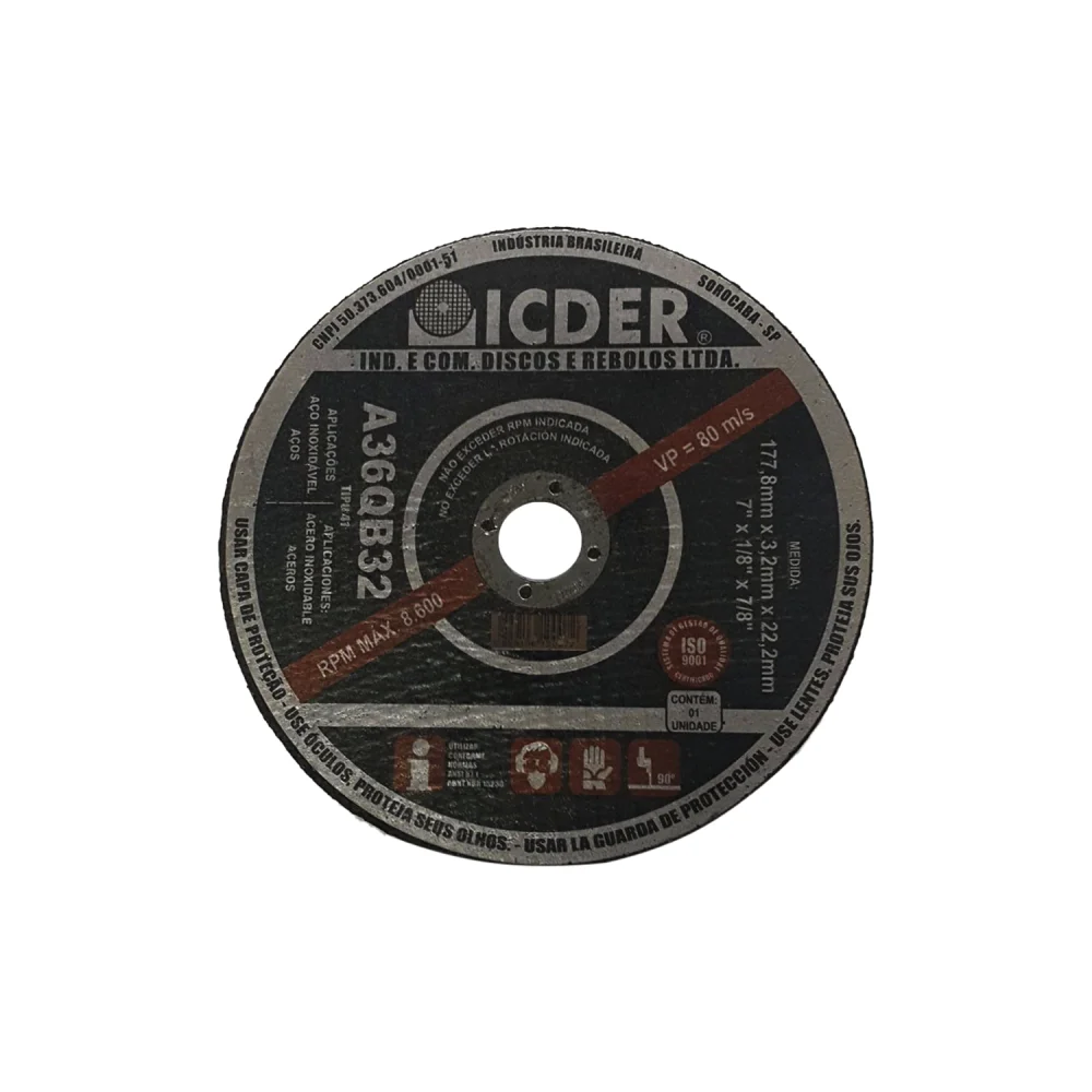 Disco de Corte 7" x 1/8" x 7/8" - Icder