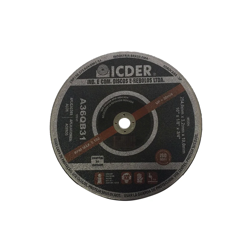 Disco de Corte 10" x 1/8" x 3/4" com 1 Tela - Icder