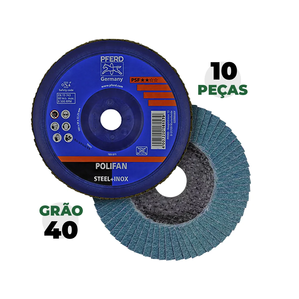Disco Flap 4.1/2" x 7/8" Z40 PSF PLAST STEELOX com 10 Peças - Pferd