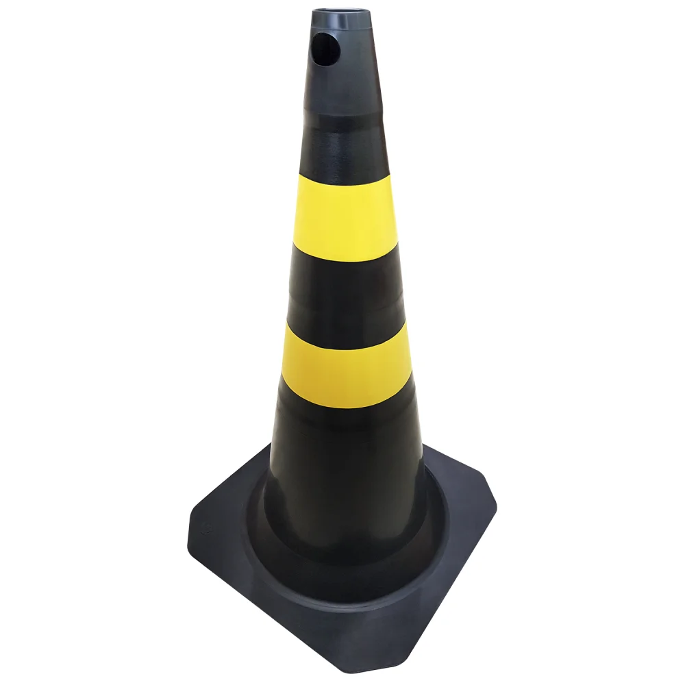 Cone para Sinalização Preto e Amarelo de 75 cm - Plastcor